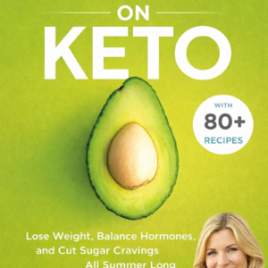 Front cover of Summer Keto book featuring a fresh green avocado cut in half and a badge reading with 80 plus recipes.